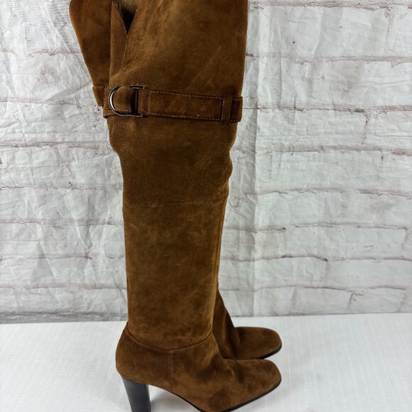 Naturalizer Women's 6.5 Brown Suede Leather Over-the-knee Heel Riding Boots - Picture 3 of 13